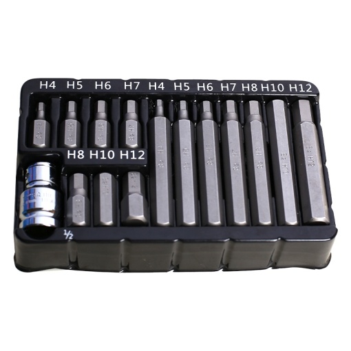 Set biti hex FIXTEC 15 piese, 1/2", S2, cutie metal - Img 4