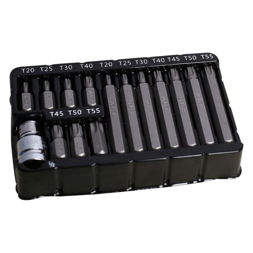 Set biti Torx FIXTEC 15 piese, 1/2", S2, cutie metal - Img 4