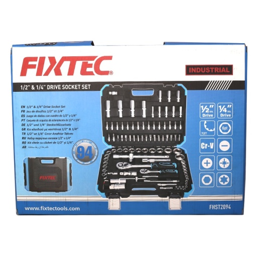 Set chei tubulare FIXTEC 94 piese 1/4" &amp; 1/2" CRV, cu cutie - Img 6