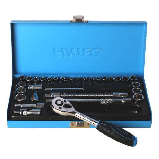 Set tubulare FIXTEC 31 piese 1/4", CR-V, cu cutie metalica - Img 3