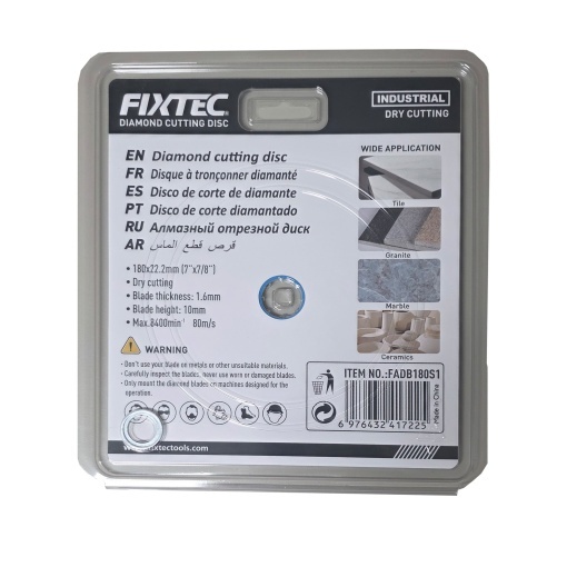 Disc diamantat FIXTEC 180 x 22.2 mm pentru taiere uscata - Img 2