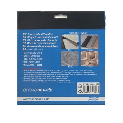 Disc diamantat FIXTEC 230 x 22.2mm pentru taiere umeda/uscată - Img 2