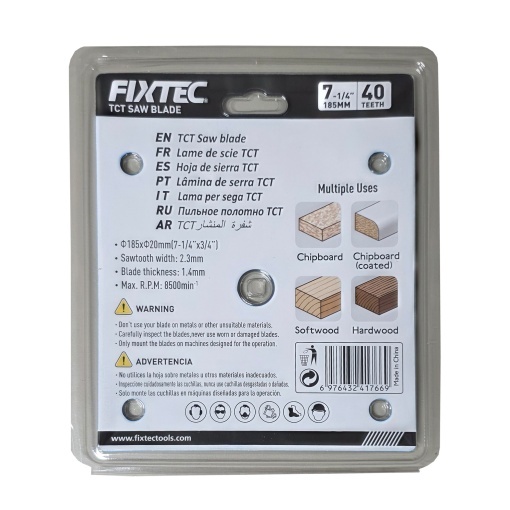 Lama circulara FIXTEC 185 mm, 40‑dinti TCT pentru lemn - Img 2