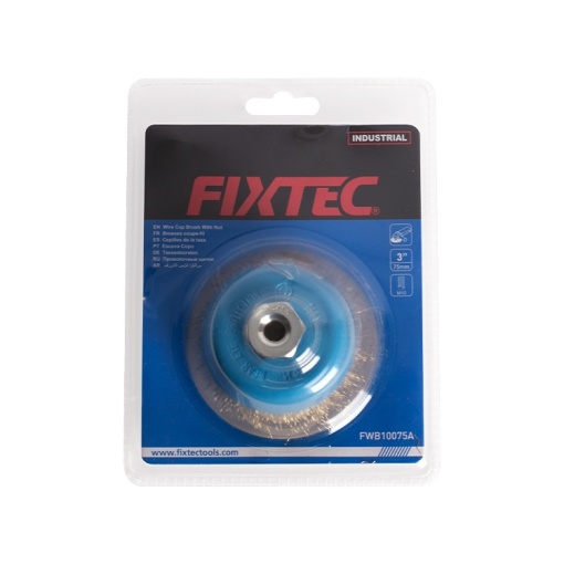 Perie tip cupa FIXTEC 75 mm cu fire rasucite si filet M10/M14 - Img 3