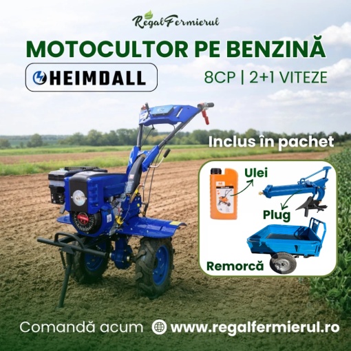 Pachet Motocultor 8 CP , Remorca 600 kg , Plug si Ulei - Img 2