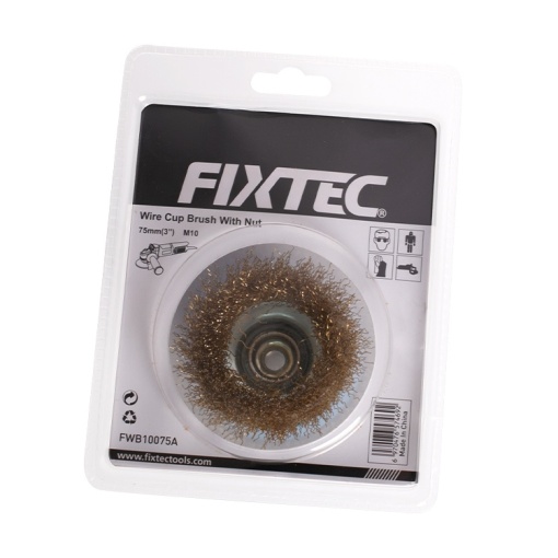 Perie tip cupa FIXTEC 75 mm cu fire rasucite si filet M10/M14 - Img 4