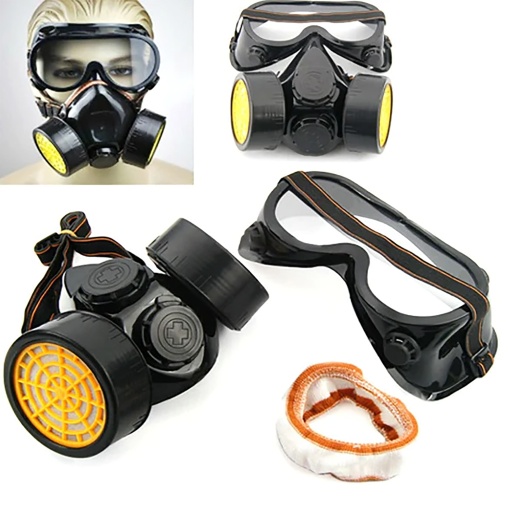 Set de protecție - Ochelari și mască dublă cu filtre de carbon activ - Img 3