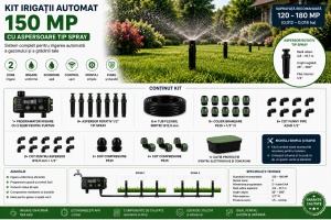 Kit irigare gazon Automat 120-180 mp, 8 aspersoare rotative tip spray, programator Wi-fi