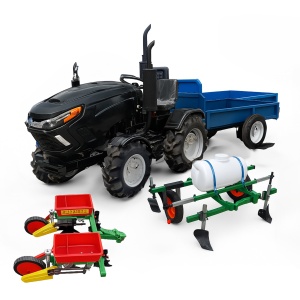 Pachet Ingrasaminte si Semanat – Tractor Negru 22CP Diesel cu Remorca, Semanatoare Porumb cu Fertilizator si Pulverizator cu Folie