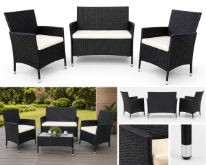 Set mobilier gradina din ratan PE, canapea 2 locuri, 2 fotolii si masa