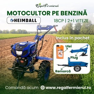 Pachet Motocultor 18 CP Benzina , Remorca 600 kg , Plug si Ulei