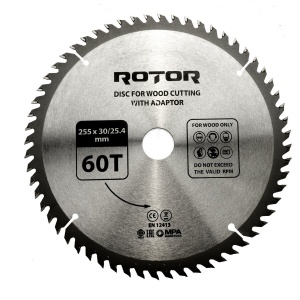 Disc taiat lemn ROTOR 255*30/25,4 cu adaptor 60T