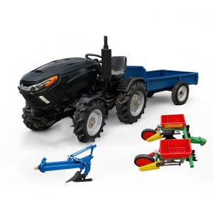 Pachet Culturi Porumb – Tractor Negru 22CP Diesel cu Remorca, Plug si Semanatoare Porumb cu Fertilizator