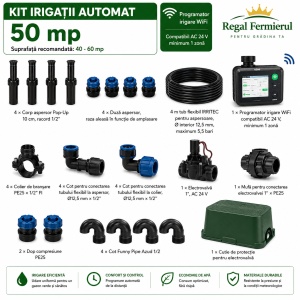 Kit irigare gazon Automat 40-60 mp, 4 aspersoare, programator Wi-fi