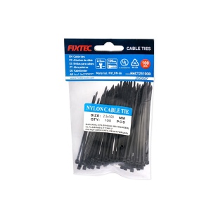 Coliere nylon pentru cablu FIXTEC negre 4.6 × 300 mm - 100 buc
