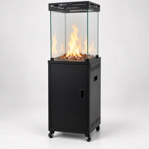 Incalzitor de Terasa pe Gaz, 11 kW, 133 cm, 4 Panouri din Sticla, Flacara Reglabila, Aprindere Piezoelectrica, Negru