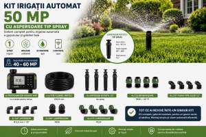 Kit irigare gazon Automat 40-60 mp, 4 aspersoare tip spray, programator Wi-fi