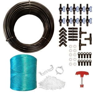 Kit Tub de Picurare 100m + 44 Accesorii + Sfoara Palisat + 100 Clips – 30cm