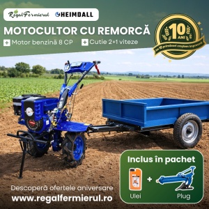 Pachet Motocultor 8 CP , Remorca 600 kg , Plug si Ulei