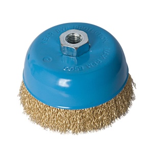 Perie tip cupa FIXTEC 75 mm cu fire rasucite si filet M10/M14