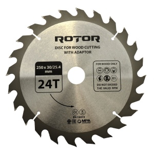 Disc taiat lemn ROTOR 250*30/25,4 cu adaptor 24T
