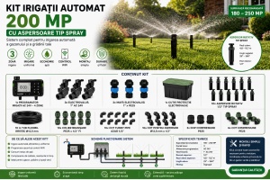 Kit irigare gazon Automat 180–250 mp, 10 aspersoare rotative tip spray, programator Wi-fi