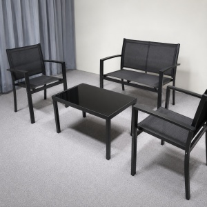 Set mobilier grădină cu 2 scaune, bancă și masă din sticlă
