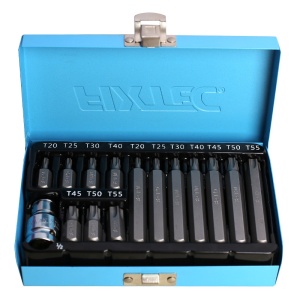 Set biti Torx FIXTEC 15 piese, 1/2", S2, cutie metal