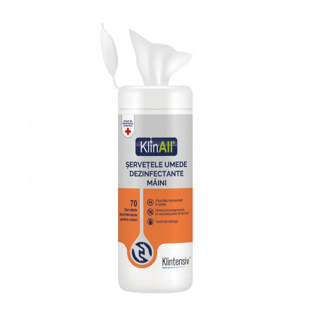 KlinAll® - Servetele umede dezinfectante pentru maini, TUB 70 buc.