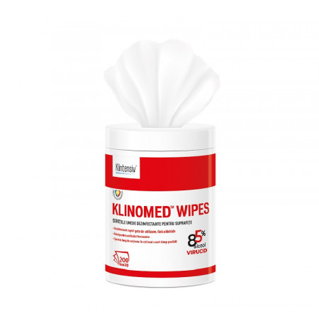 KLINOMED WIPES® Servetel dezinfectant suprafete, 85% alcool, TUB 200 bucati