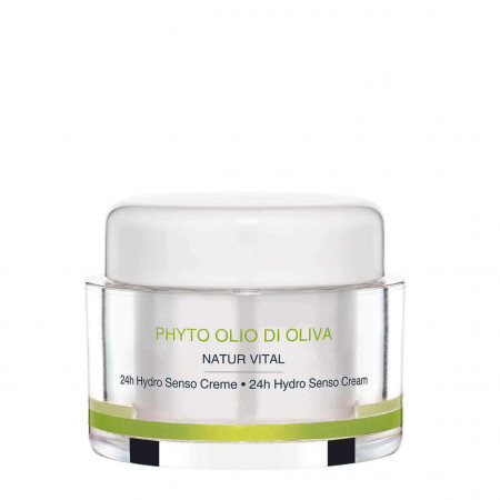 Cremă hidratantă cu ulei de măsline, acid hialuronic și vitaminele C și E Phyto Olio Di Oliva 24h Hydro Senso Cream 50 ml.