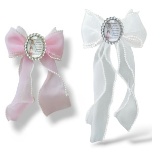 Brosa argintie perle cu funda Organza si perlute, cu desen sau poza