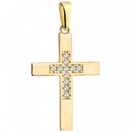 Pandantiv Aur 14k cu Cruce si Zirconii Albe