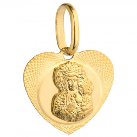 Medalion Inima Aur 14k cu Maica Sfanta si Iisus