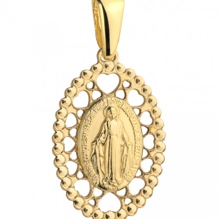 Pandantiv Aur 14k cu Fecioara Maria si Inimioare