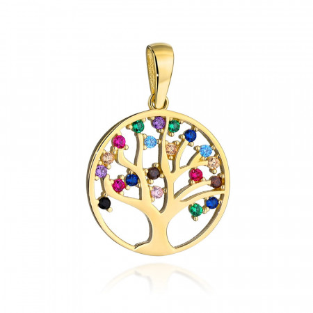 Pandantiv Aur 14k cu Copacul Vietii si Pietre Multicolor