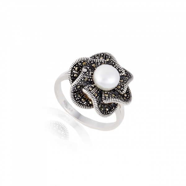 Inel din argint 925 cu marcasite si perla 7.38g