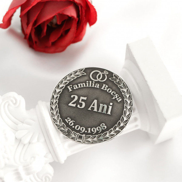 Moneda Aniversara din Argint 925 - 3cm personalizabila