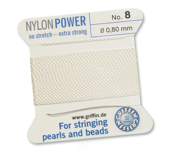 Ata pentru insirat Nylon Power 0.80mm - cu ac atasat - alb