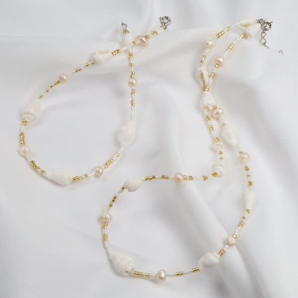 SET Bratara Glezna si Colier Beach Vibe cu perle de cultura
