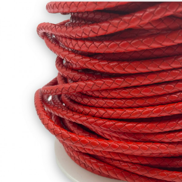 1 Metru Snur Piele naturala impletita 6mm - rosu