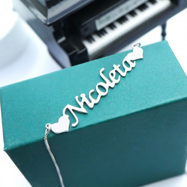 Colier Box din Argint 925 cu nume Nicoleta si inimioare