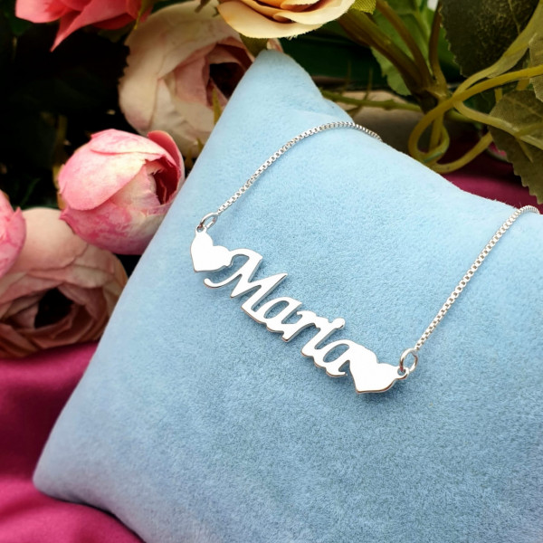 Colier Box din Argint 925 cu nume Maria si inimioare
