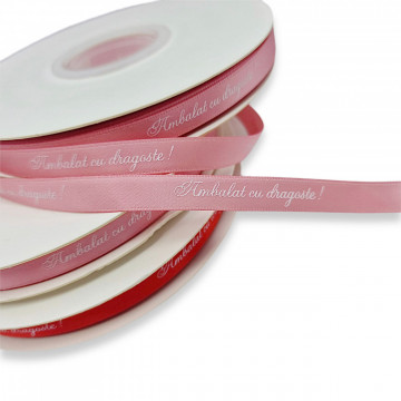 1m x Banda Satin imprimata "Ambalat cu Dragoste"