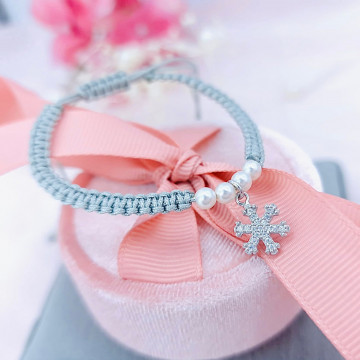 Bratara cu snur si pandantiv din argint fulg de Nea - Winter Edition cu perle Preciosa - Img 4