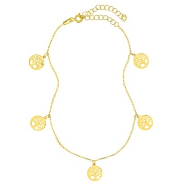 Bratara Tree of Life cu charmuri din Argint 925 placat cu aur pentru picior