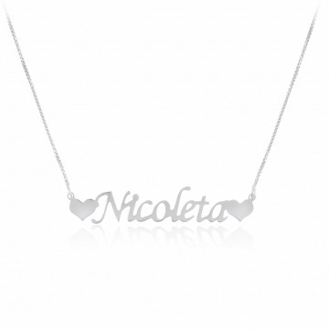Colier box din argint personalizat cu nume si inimioare