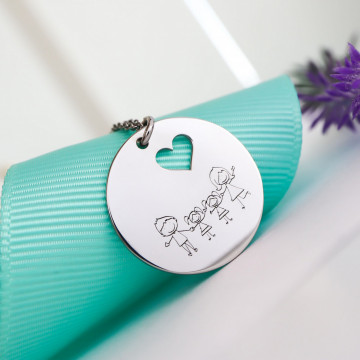 Colier cu banut 1.8cm din argint 925 si inimioara decupata - Family - Img 3