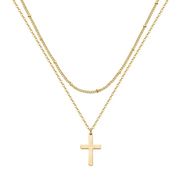 Colier Dublu Religion cu Cruce din Inox placat cu AUR 18K