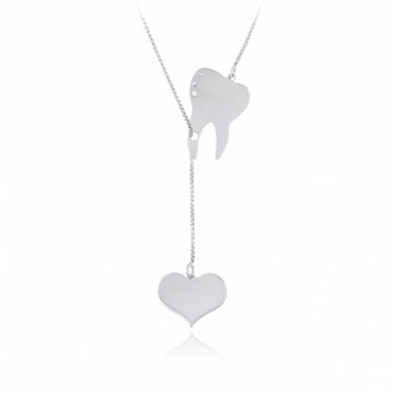 Colier Stomatology din argint 925 - Dintisor cu Cristale si Inimioara